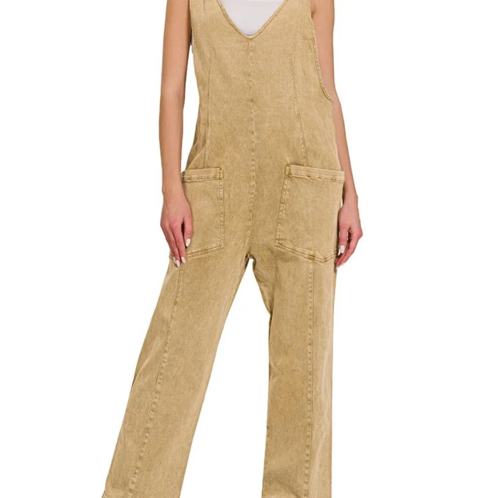 Overalls  ADJUSTABLE STRAP JUMPSUIT WITH POCKET | Lt. Camel - Picture 3 of 7